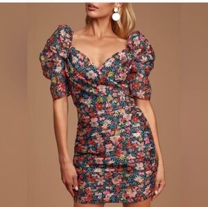 C/MEO Collective And Ever More Short Sleeve Black Garden Floral Dress Size Small